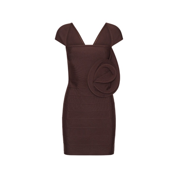 Rose Cap Sleeve Mini Dress Dark Brown