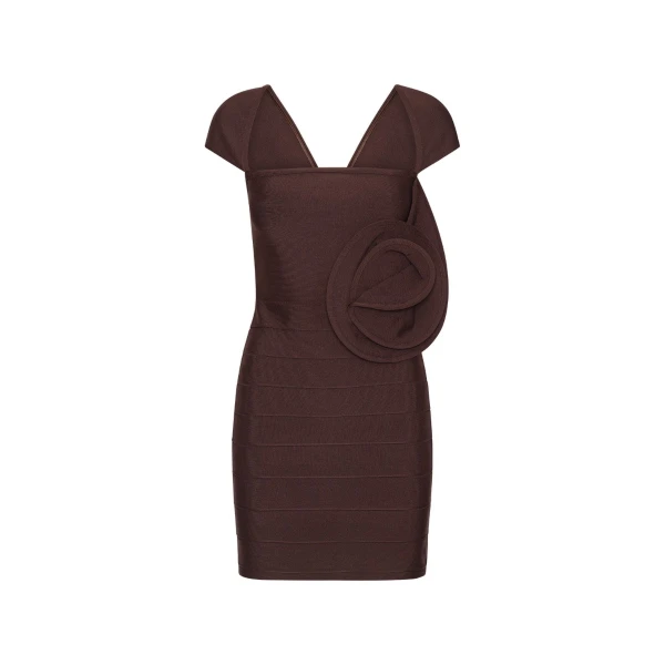 Rose Cap Sleeve Mini Dress Dark Brown