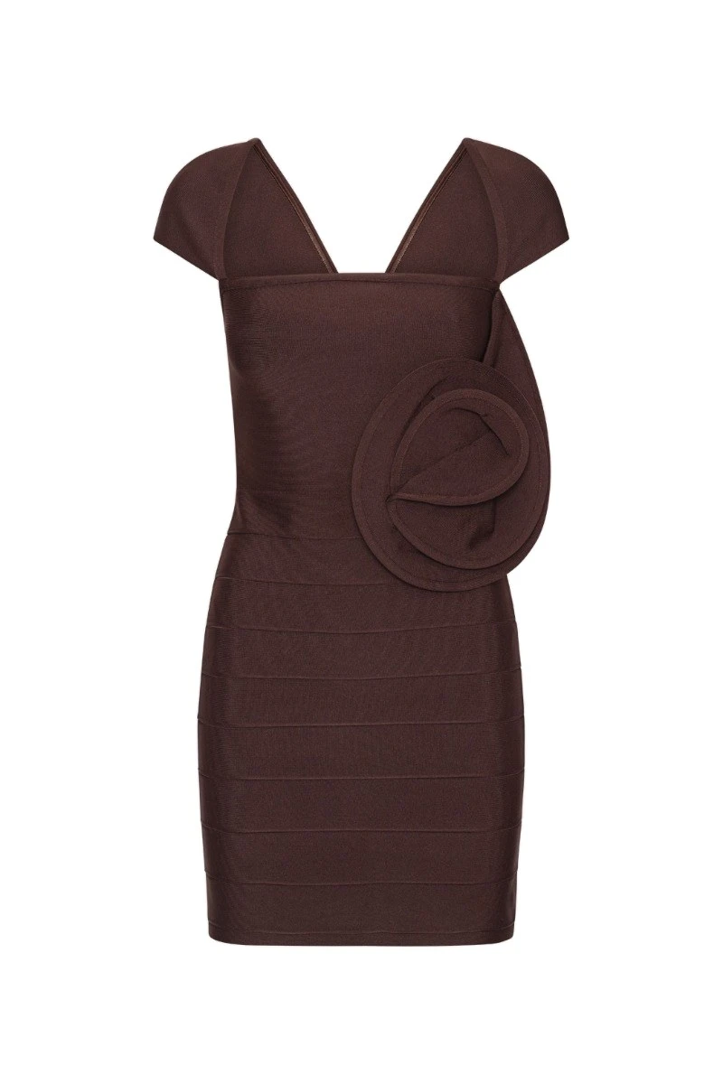 Rotate-Birger-Christensen-Rose-Cap-Sleeve-Mini-Dress-Dark-Brown-white Rose Cap Sleeve Mini Dress Dark Brown