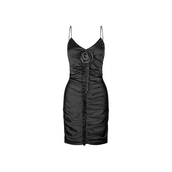 Ruched Rose Slip Dress Black