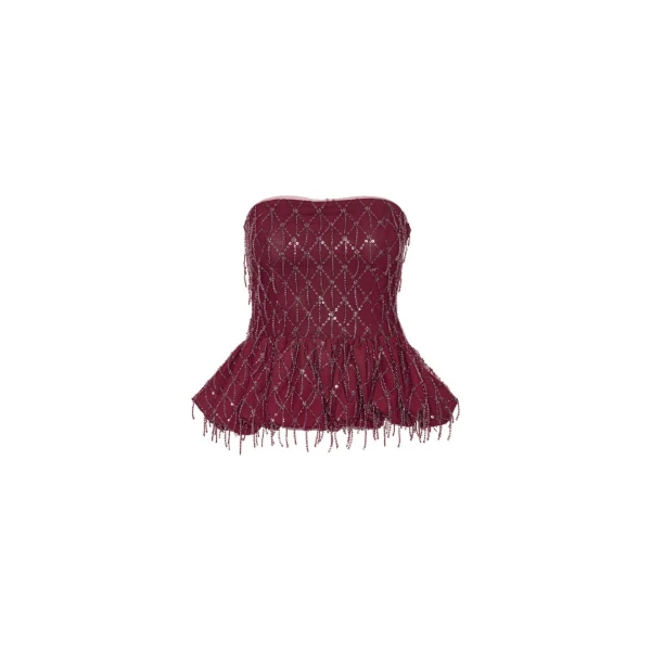 Sequins Bubble Top Dark Red