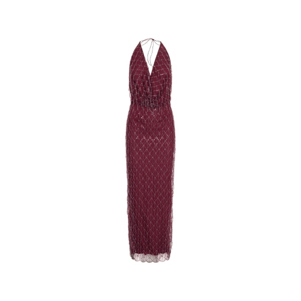 Sequins Halterneck Dress Dark Red
