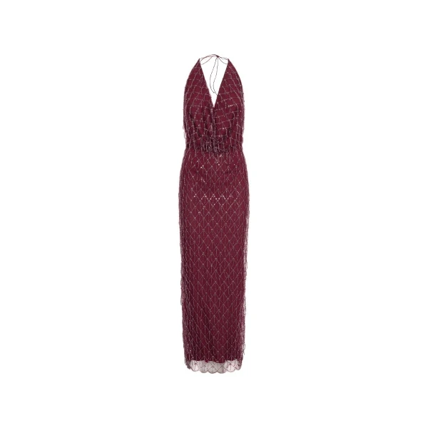 Sequins Halterneck Dress Dark Red