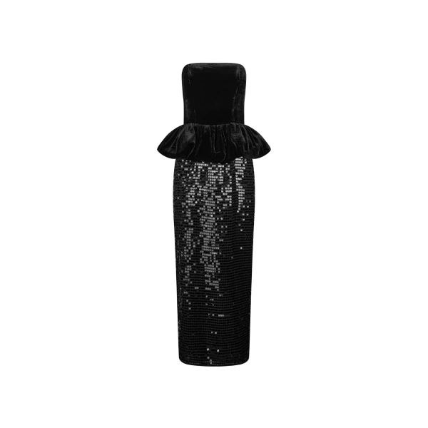 Sequins Maxi Peplum Dress Black