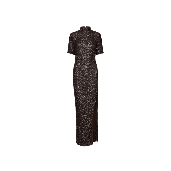 Sequins Maxi Slit Dress Brown