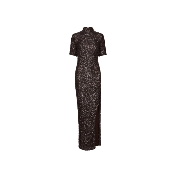 Sequins Maxi Slit Dress Brown