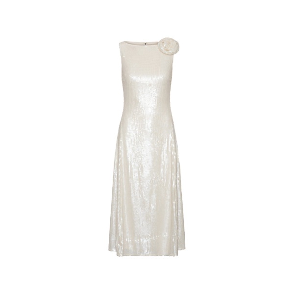 Sequins Midi Flared Dress White