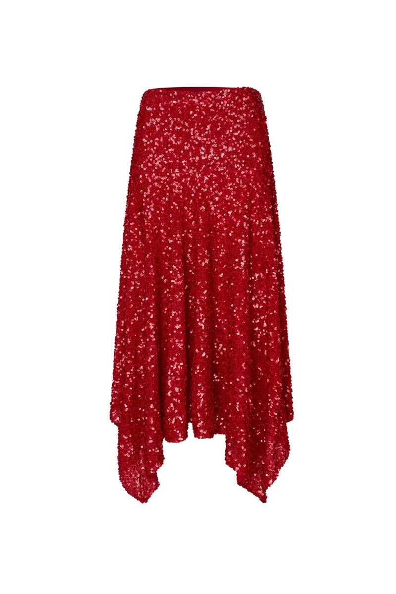 Rotate-Birger-Christensen-Sequins-Midi-Skirt-Red-white Sequins Midi Skirt Red