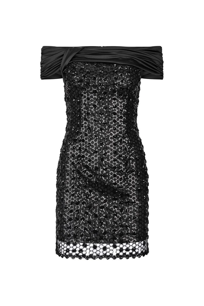 Rotate-Birger-Christensen-Sequins-Mini-Dress-Black-white Sequins Mini Dress Black