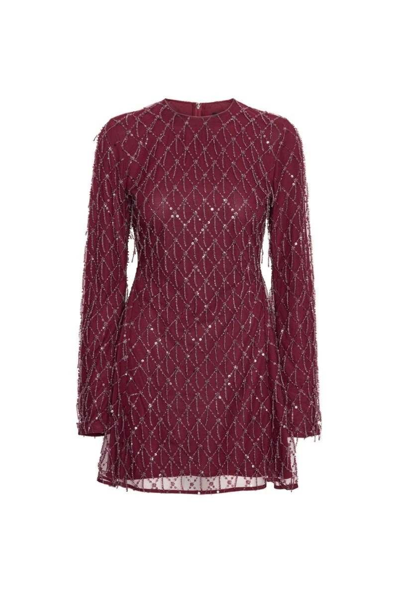 Rotate-Birger-Christensen-Sequins-Mini-Flared-Dress-white Sequins Mini Flared Dress