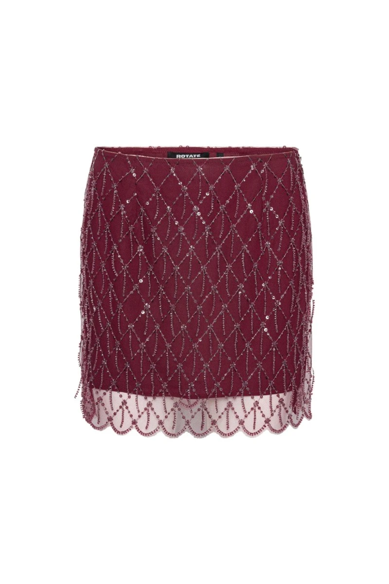 Rotate-Birger-Christensen-Sequins-Mini-Skirt-Dark-Red-white Sequins Mini Skirt Dark Red