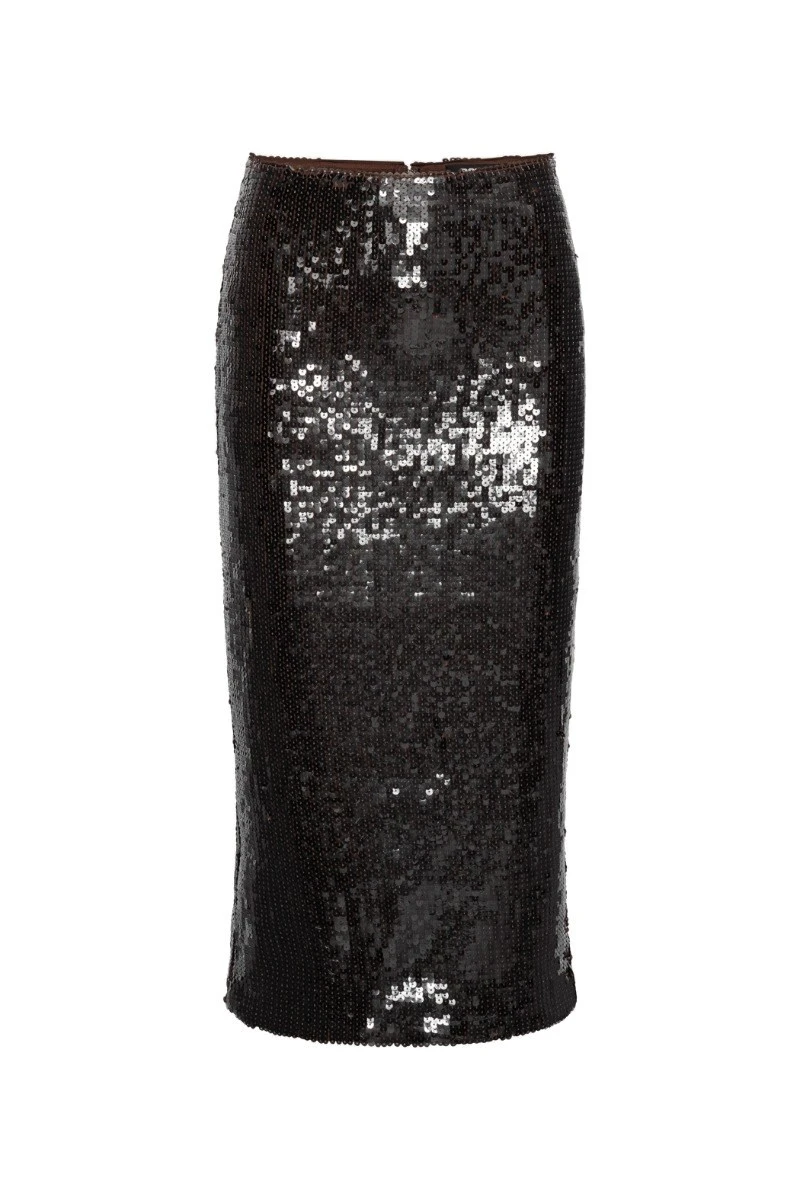 Rotate-Birger-Christensen-Sequins-Pencil-Skirt-Dark-Brown-white Sequins Pencil Skirt Dark Brown
