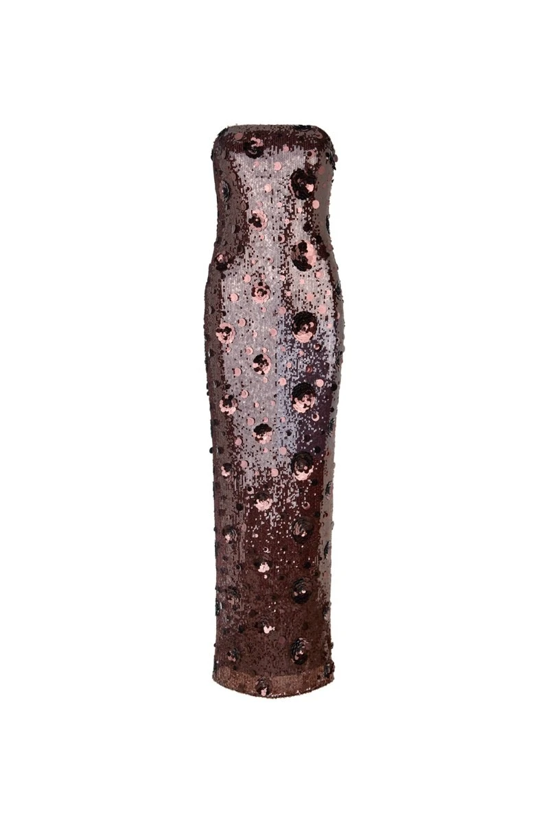 Rotate-Birger-Christensen-Sequins-Tube-Dress-Dark-Brown-white Sequins Tube Dress Dark Brown