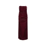 Silk Velvet Ruched Dress Dark Red