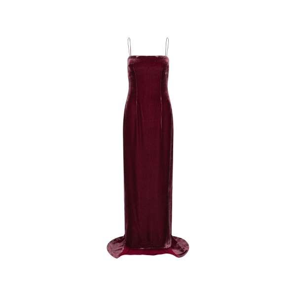 Silk Velvet Strap Dress Dark Red
