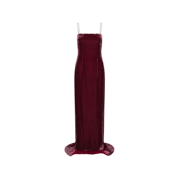 Silk Velvet Strap Dress Dark Red