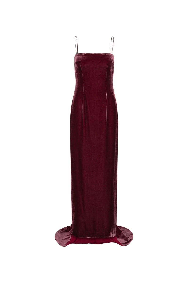 Rotate-Birger-Christensen-Silk-Velvet-Strap-Dress-Dark-Red-white Silk Velvet Strap Dress Dark Red