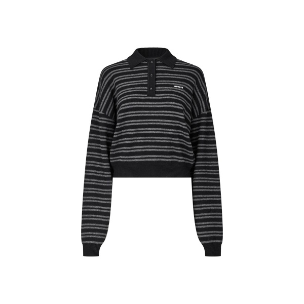 Slinky Knit Striped Polo Black