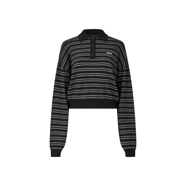 Slinky Knit Striped Polo Black