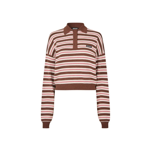 Slinky Knit Striped Polo Brown