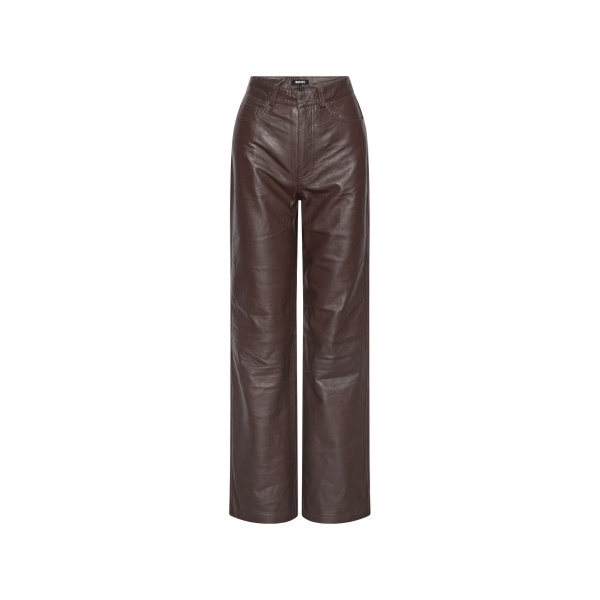 Straight Leather Pants Dark Brown