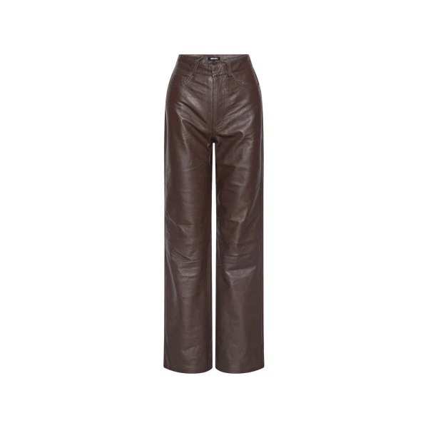 Straight Leather Pants Dark Brown