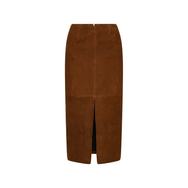 Suede Midi Pencil Skirt Dark Brown