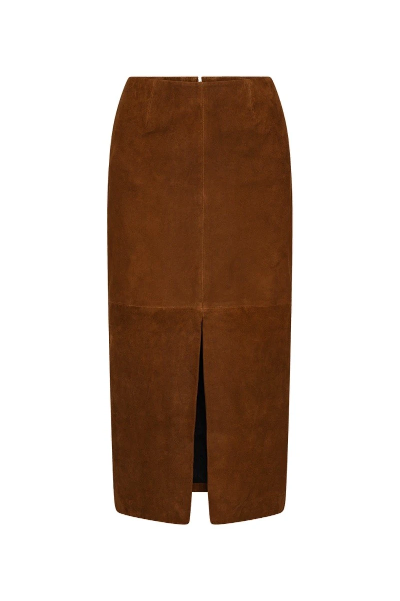 Rotate-Birger-Christensen-Suede-Midi-Pencil-Skirt-Dark-Brown-white Suede Midi Pencil Skirt Dark Brown