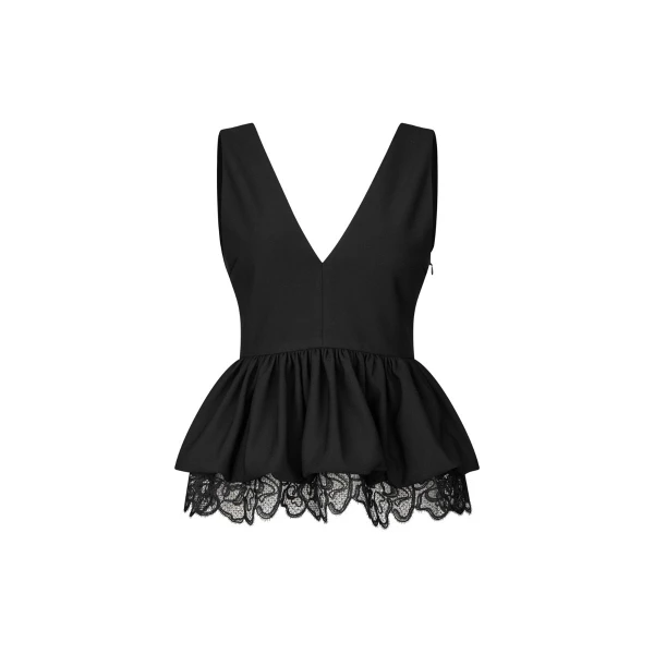 V-Neck Peplum Top Black