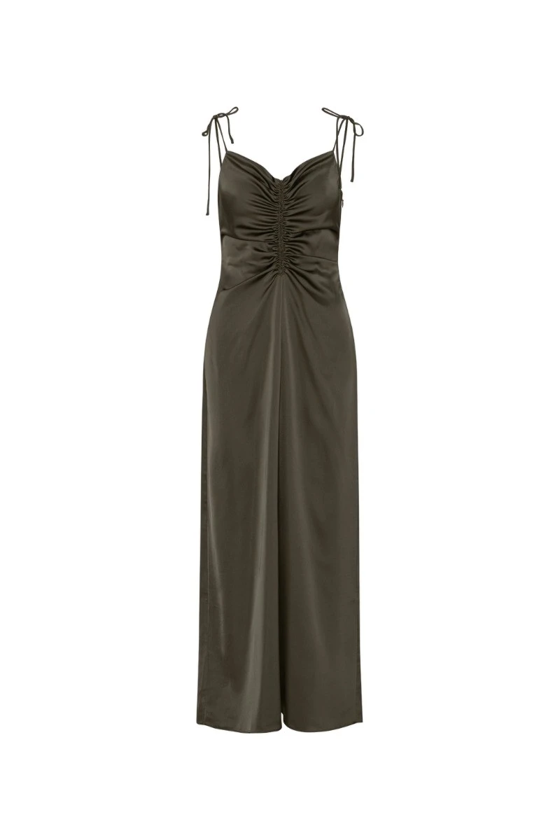 Rotate-Birger-Christensen-V-Neck-Slip-Dress-Dark-Green-white V-Neck Slip Dress Dark Green