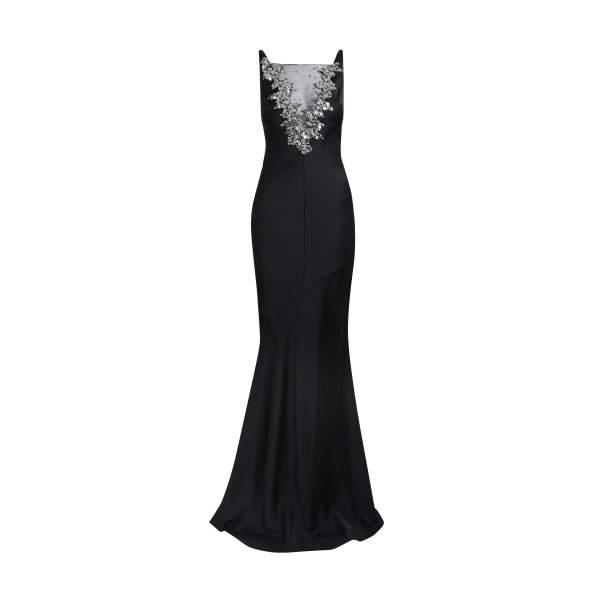 Mela Long Dress in Black with Gunmetal