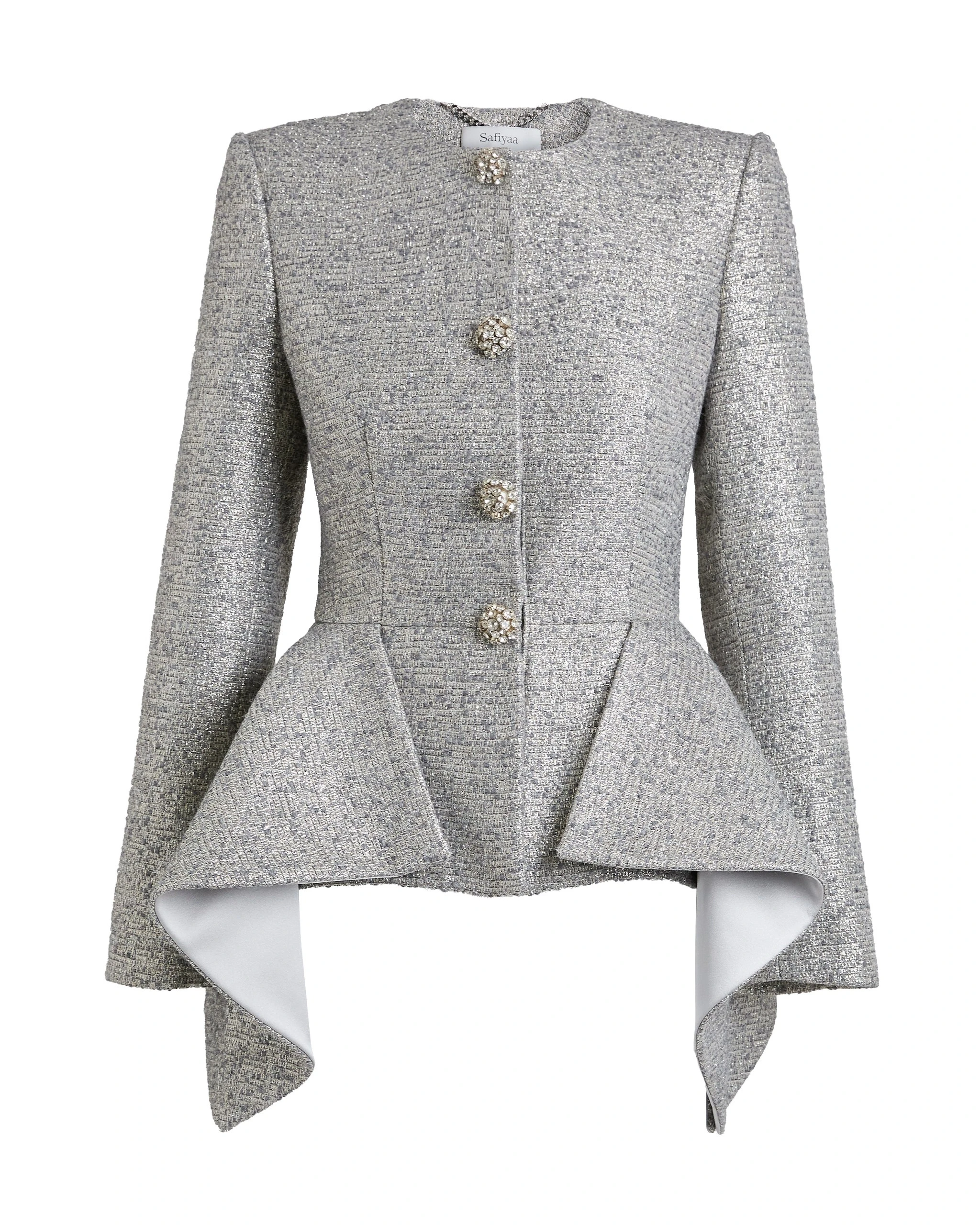 Safiyaa Perla Jacket in Silvery Grey – Jackets – Demi-Couture Evening Wear at Luxury Shoes Safiyaa Perla Jacket