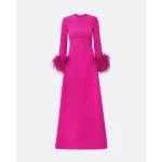 Safiyaa Renalla Wild Strawberry Feather-Trimmed Long Dress