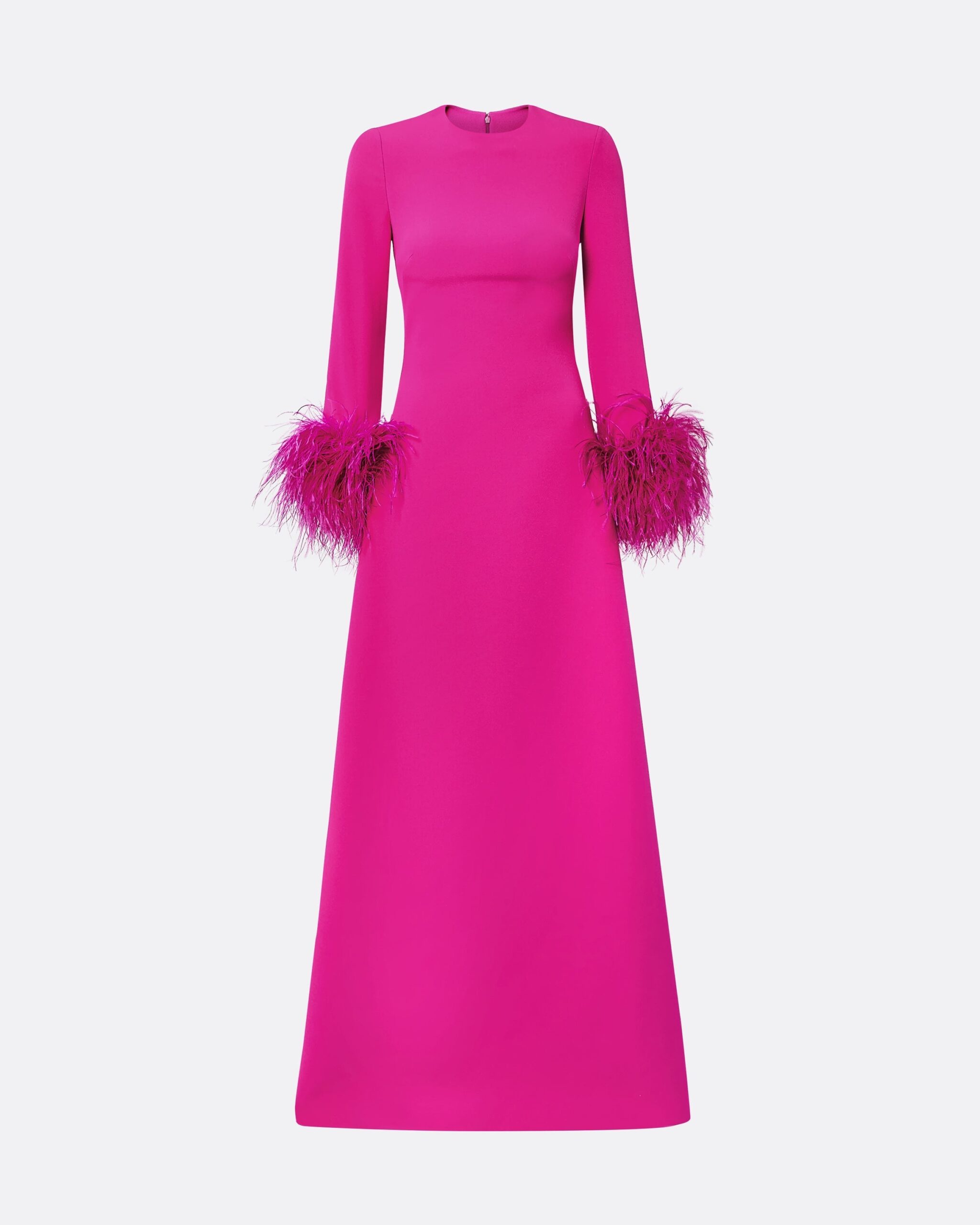 Safiyaa Renalla Wild Strawberry Feather-Trimmed Long Dress - Dresses - Demi-Couture Evening Wear at Luxury Shoes Safiyaa Renalla Wild Strawberry Feather-Trimmed Long Dress