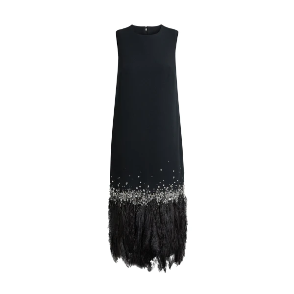 Ripa Midi Dress in Black with Feathers