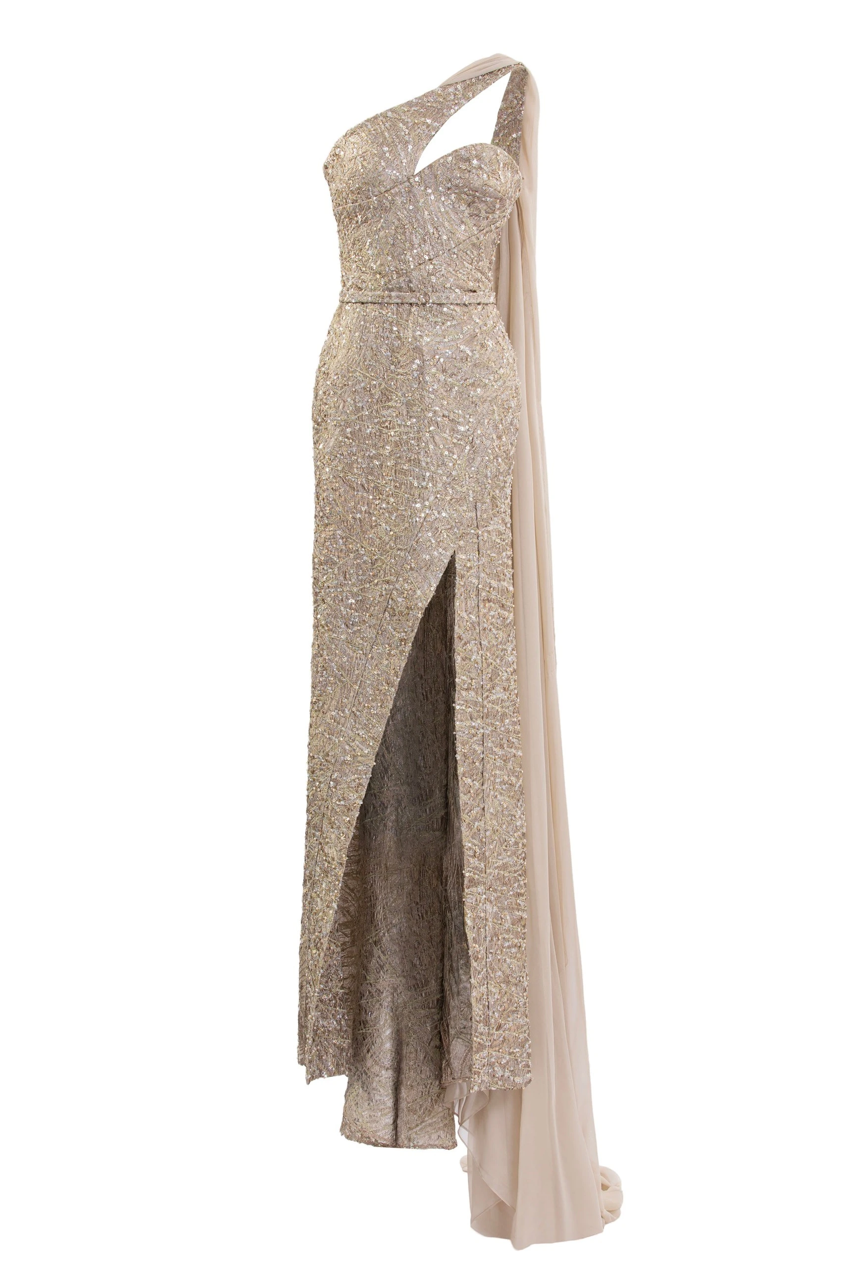Saiid Kobeisy Asymmetrical Brocade Dress in Gold | Dresses | Luxury Shoes Saiid Kobeisy Asymmetrical Brocade Dress in Gold