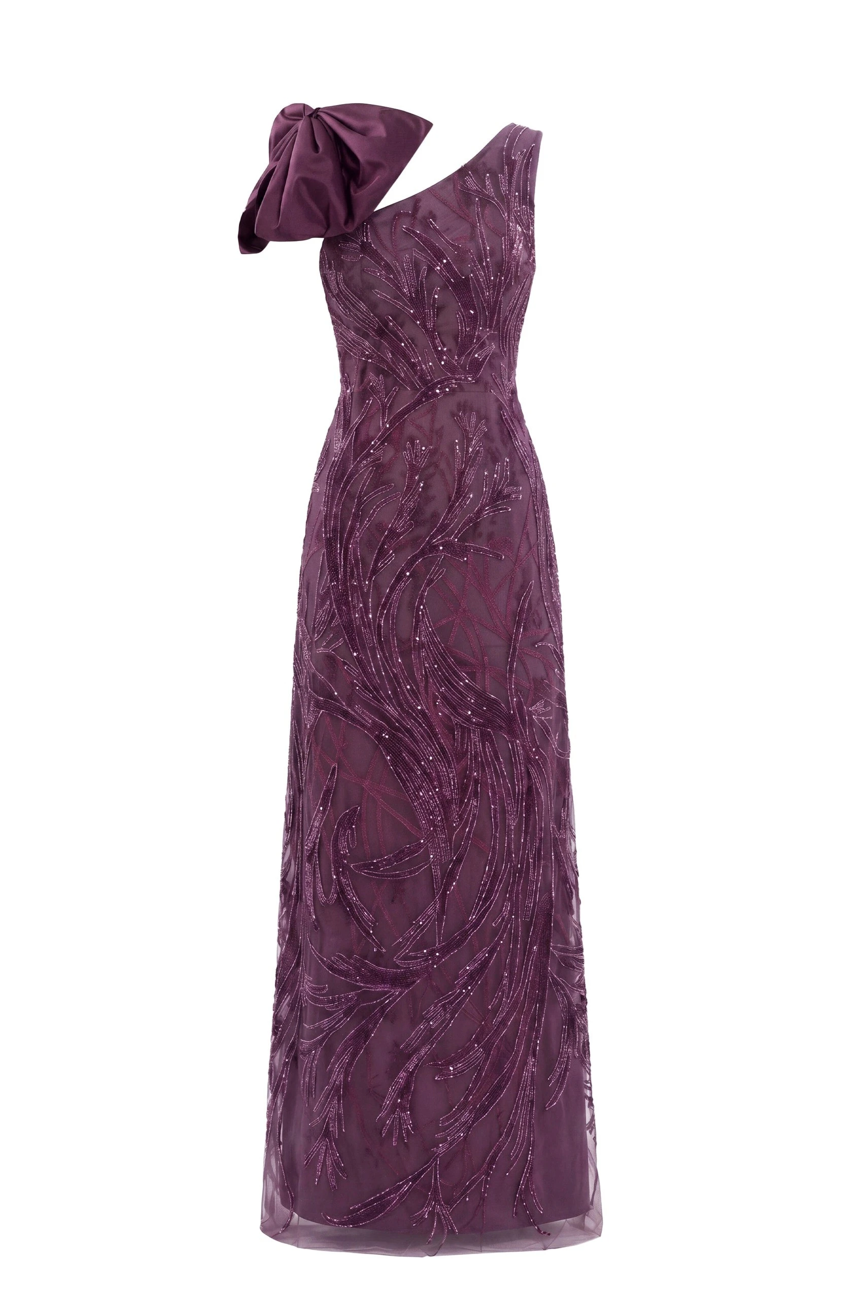 Saiid Kobeisy Asymmetrical Embroidered Dress with Bow in Italian Plum | Dresses | Luxury Shoes Saiid Kobeisy Asymmetrical Embroidered Dress with Bow in Italian Plum