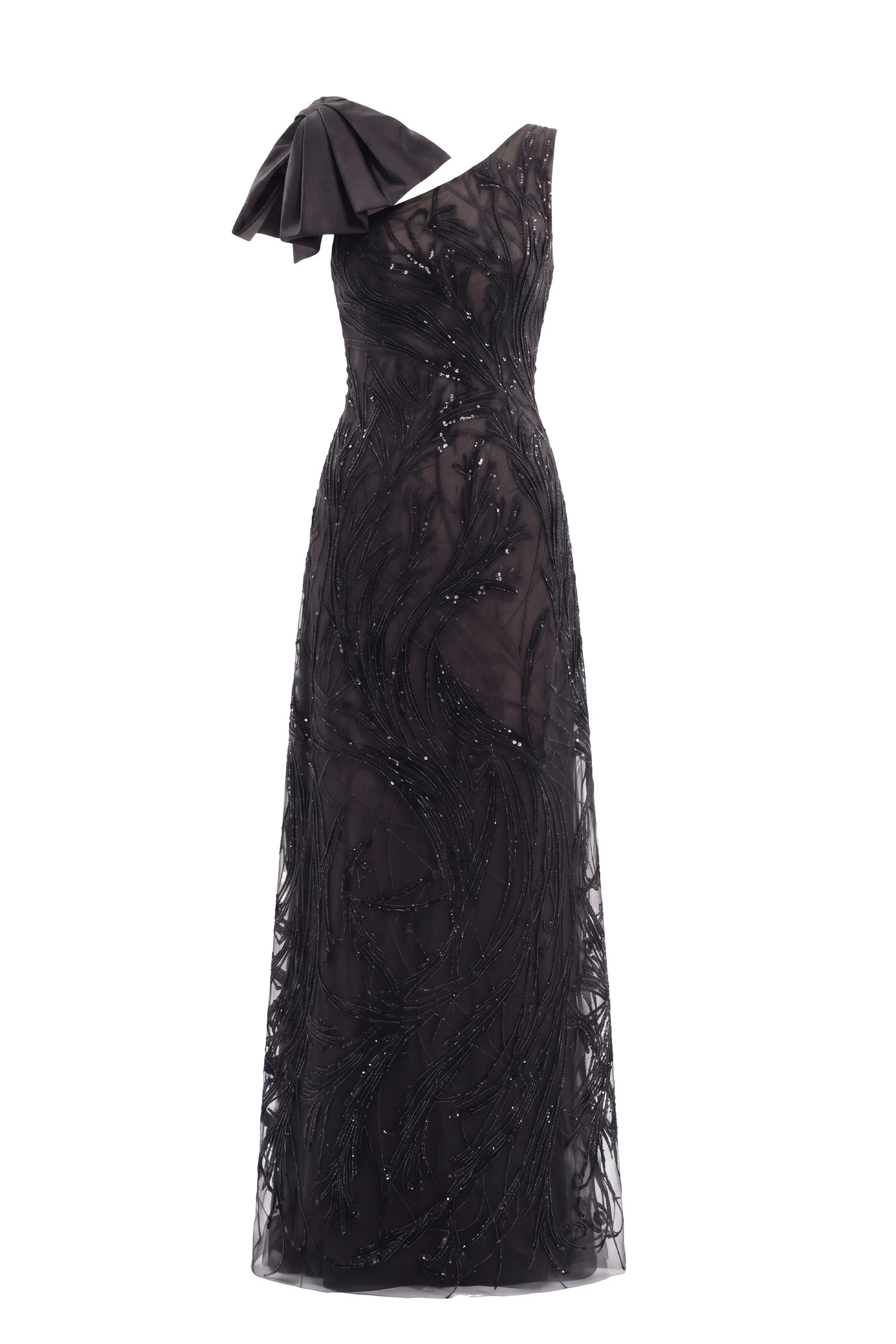 Saiid Kobeisy Asymmetrical Embroidered Dress with Bow in Jet Black | Dresses | Luxury Shoes Saiid Kobeisy Asymmetrical Embroidered Dress with Bow in Jet Black