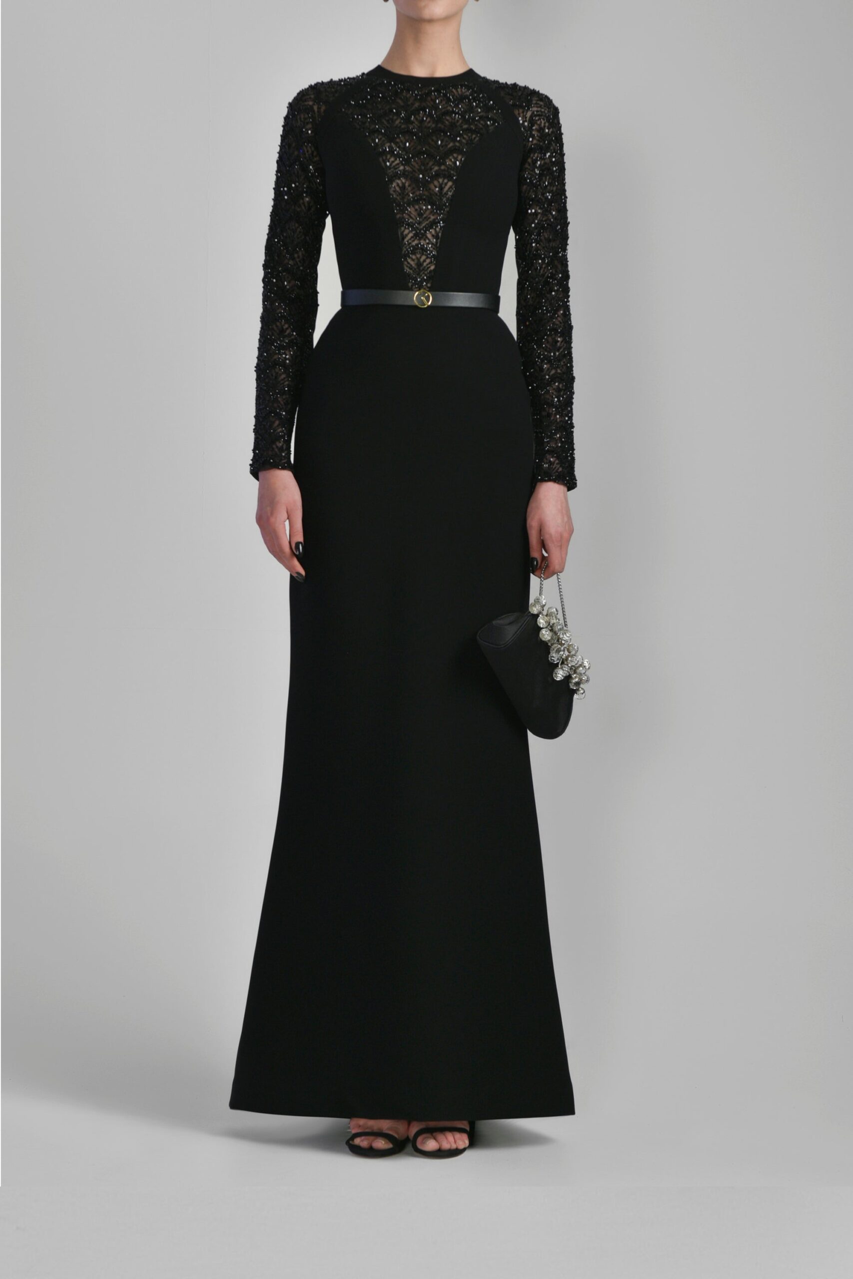 Saiid Kobeisy Beaded Long Crepe Dress in Jet Black | Dresses | Luxury Shoes Saiid Kobeisy Beaded Long Crepe Dress in Jet Black