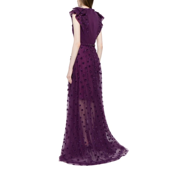 Saiid Kobeisy Beaded Tulle Dress with Polka Dots in Violet, view 4