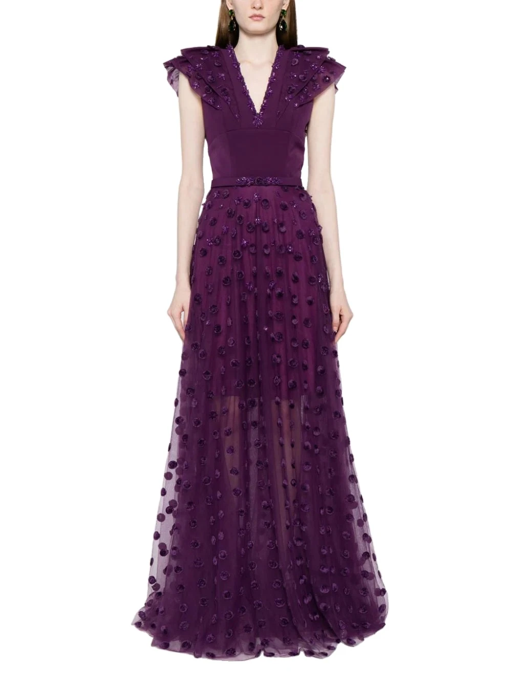Saiid Kobeisy Beaded Tulle Dress with Polka Dots in Violet | Dresses | Luxury Shoes Saiid Kobeisy Beaded Tulle Dress with Polka Dots in Violet