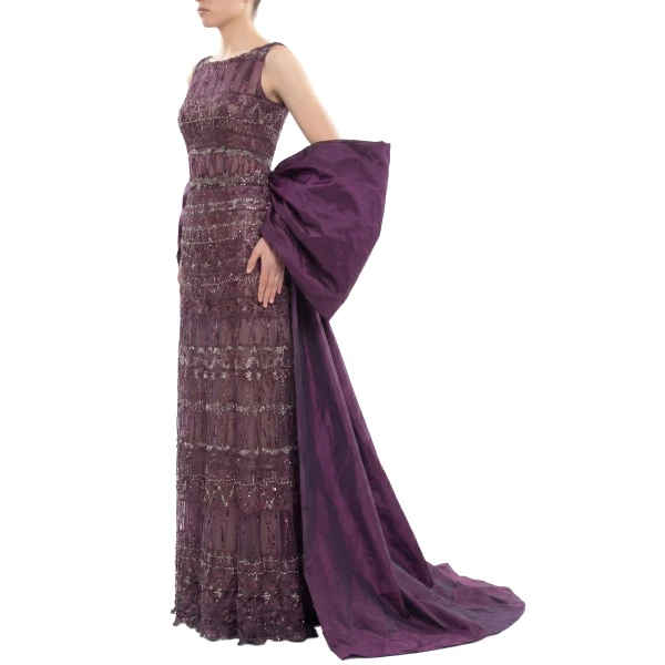 Saiid Kobeisy Bow Cape in Italian Plum, Style 40, view 3