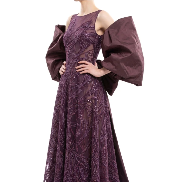 Saiid Kobeisy Bow Cape in Italian Plum, Style 59, view 3