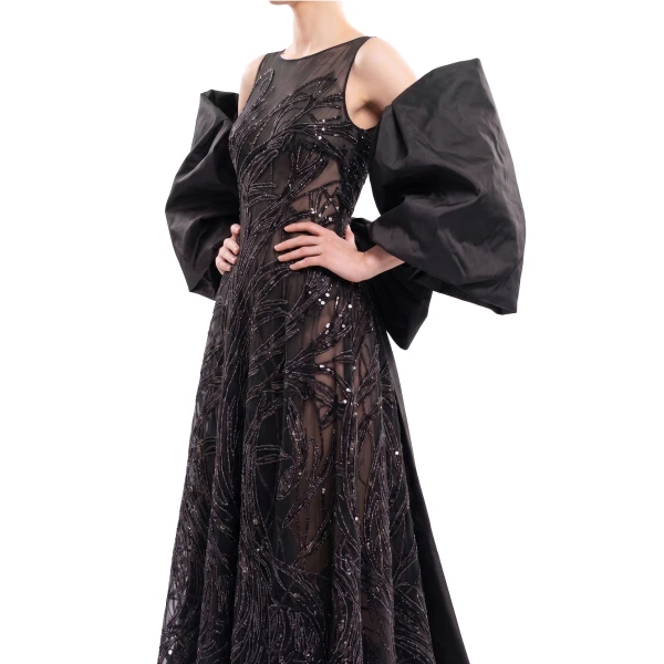 Saiid Kobeisy Bow Cape in Jet Black, view 3