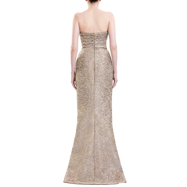 Saiid Kobeisy Brocade Bow Dress in Gold, view 5