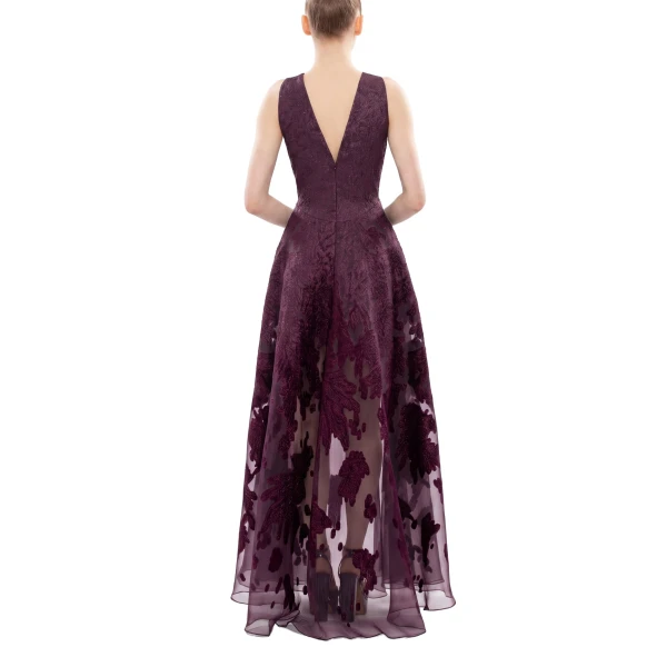 Saiid Kobeisy Brocade Dress in Italian Plum, view 4