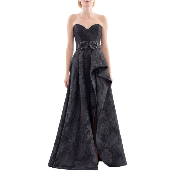 Saiid Kobeisy Brocade Long Dress in Jet Black, view 2