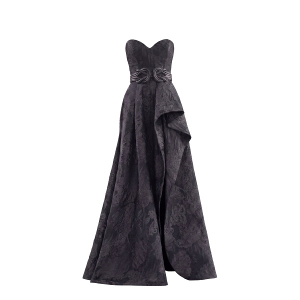 Saiid Kobeisy Brocade Long Dress in Jet Black