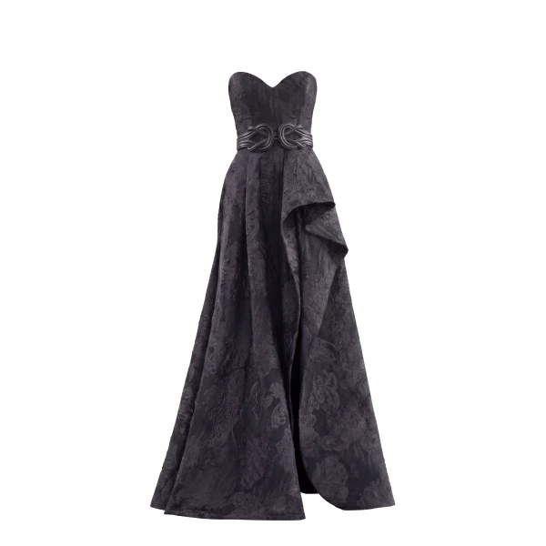 Brocade Long Dress in Jet Black