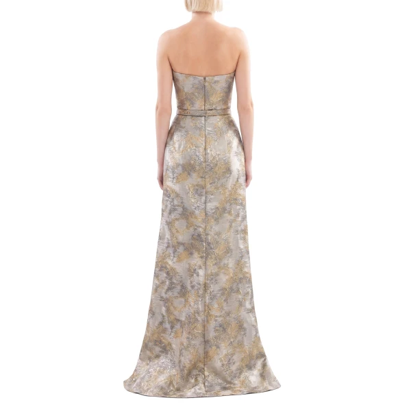 Saiid Kobeisy Brocade Long Fitted Dress in Grey Pear, view 3